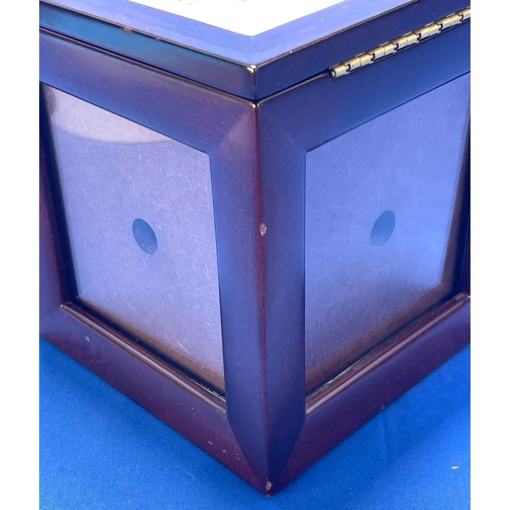 Bombay Co Wood Photo Cube Square Box 5 Glass Sides Hinged Lid 3.5